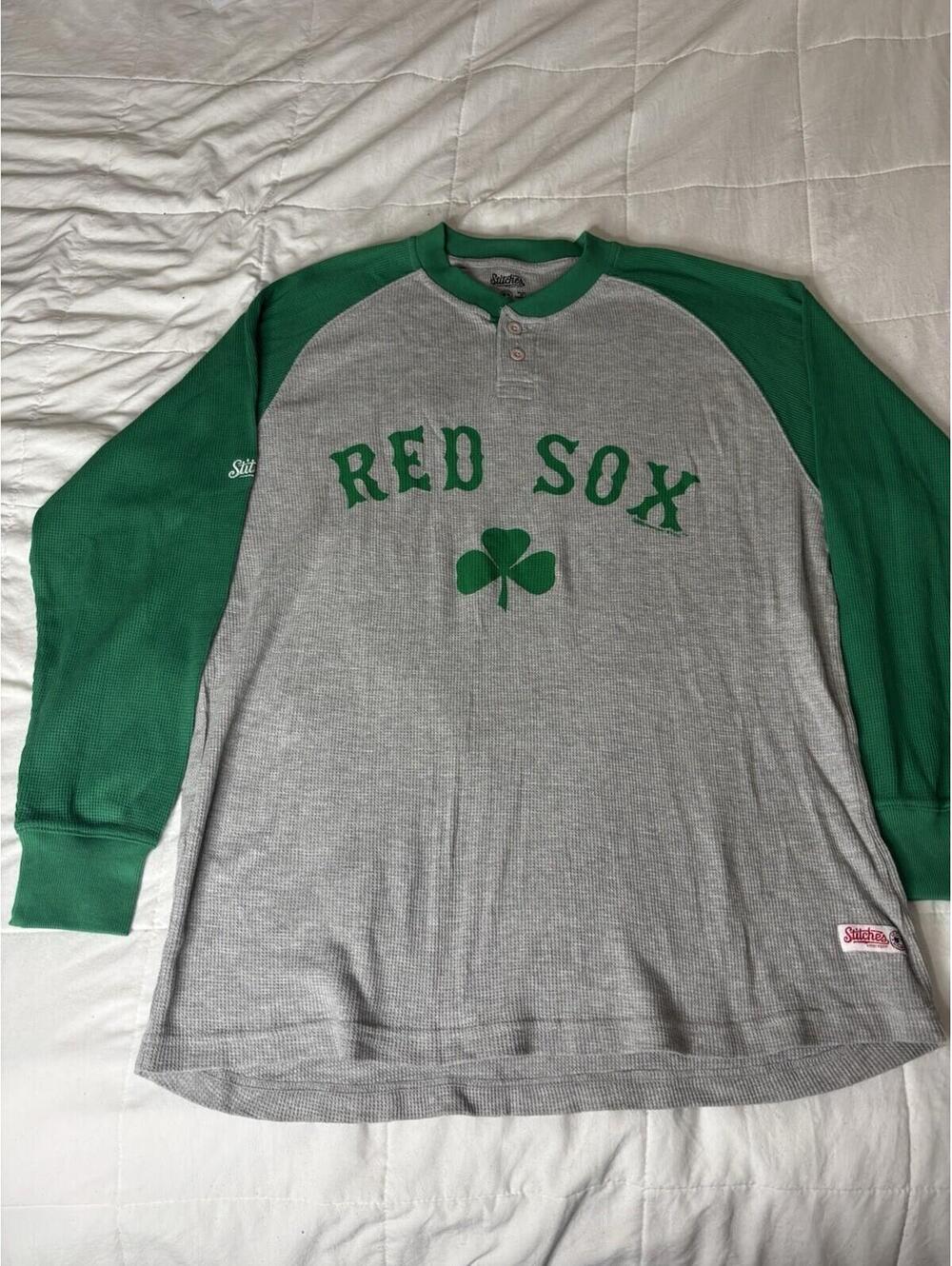 BOSTON RED SOX ST PATRICKS DAY GREEN SHAMROCK Thermal Shirt By Stitches Large J4